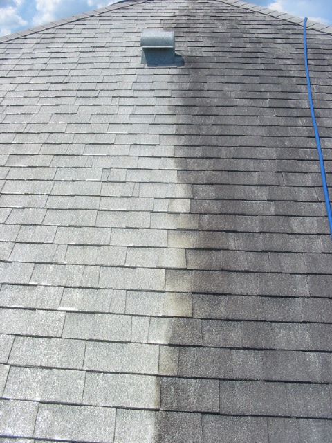Roof cleaning removing algae streaks in Midland, VA