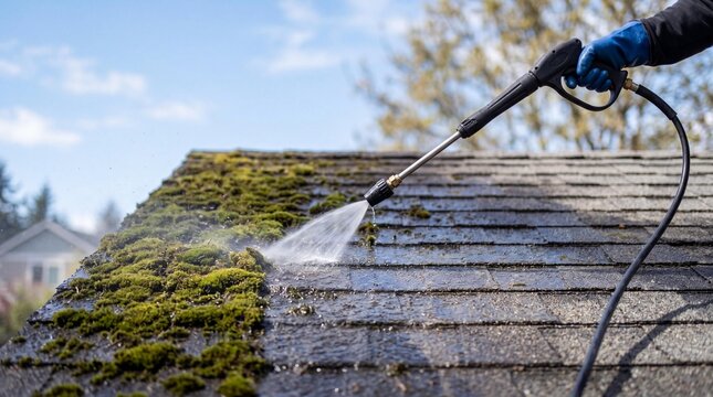 Moss and algae growth on roof shingles