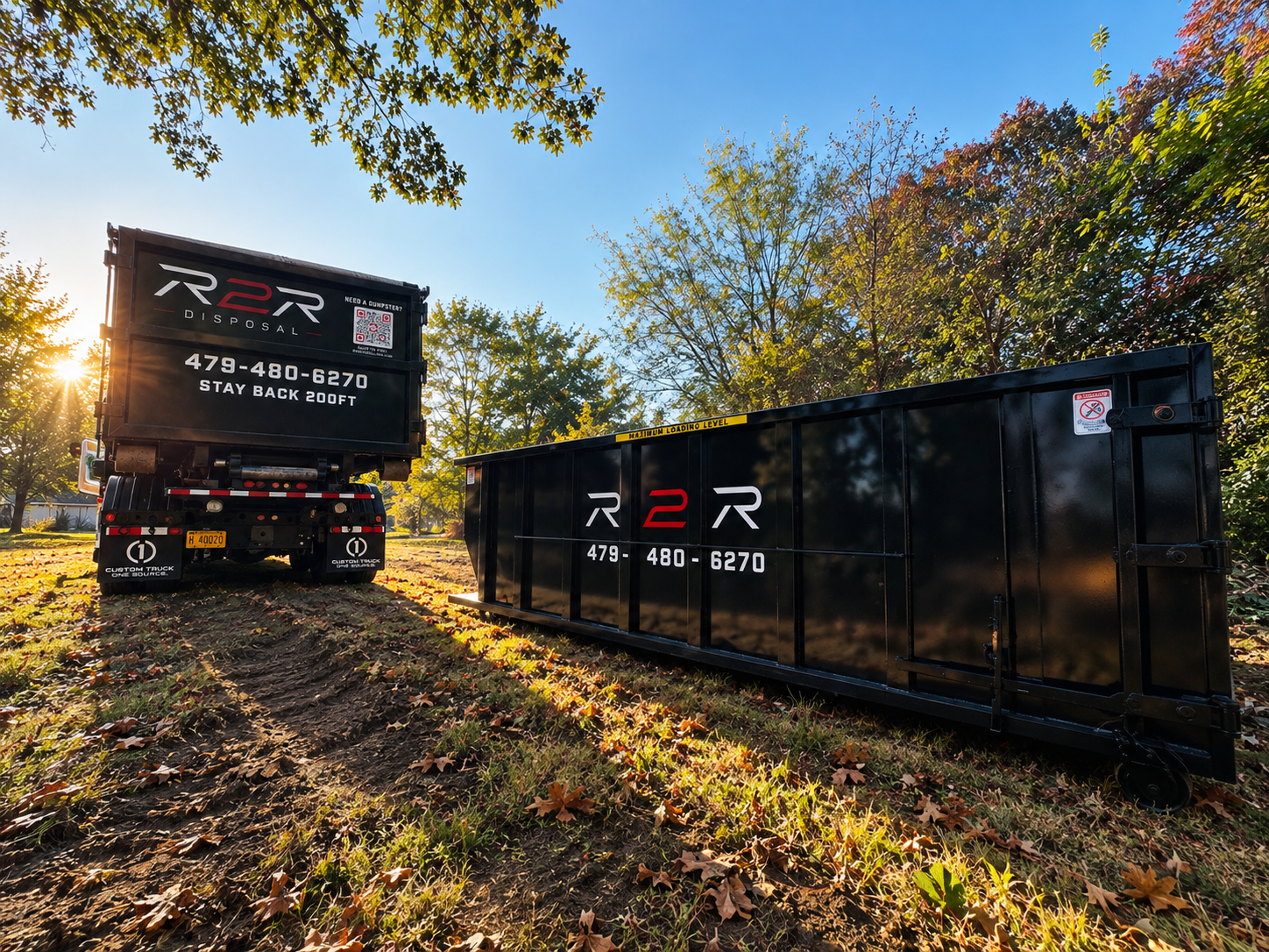 Roll-off dumpster staged at an active construction site in Northwest Arkansas