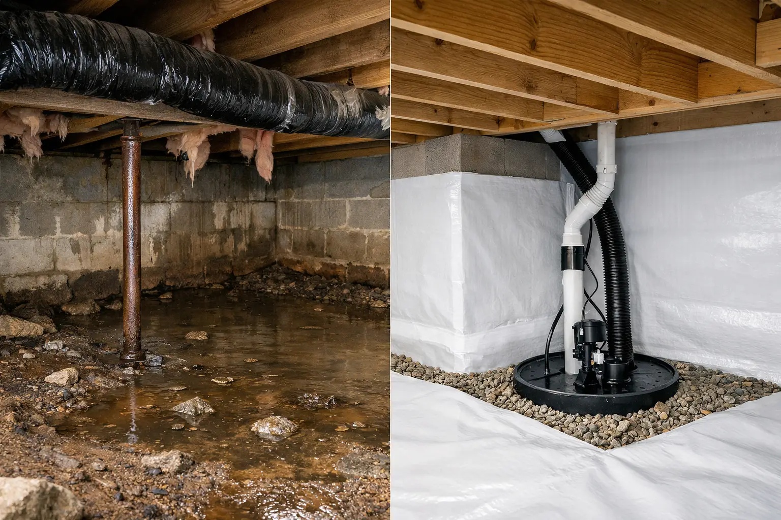 Before and After Crawl Space Encapsulation