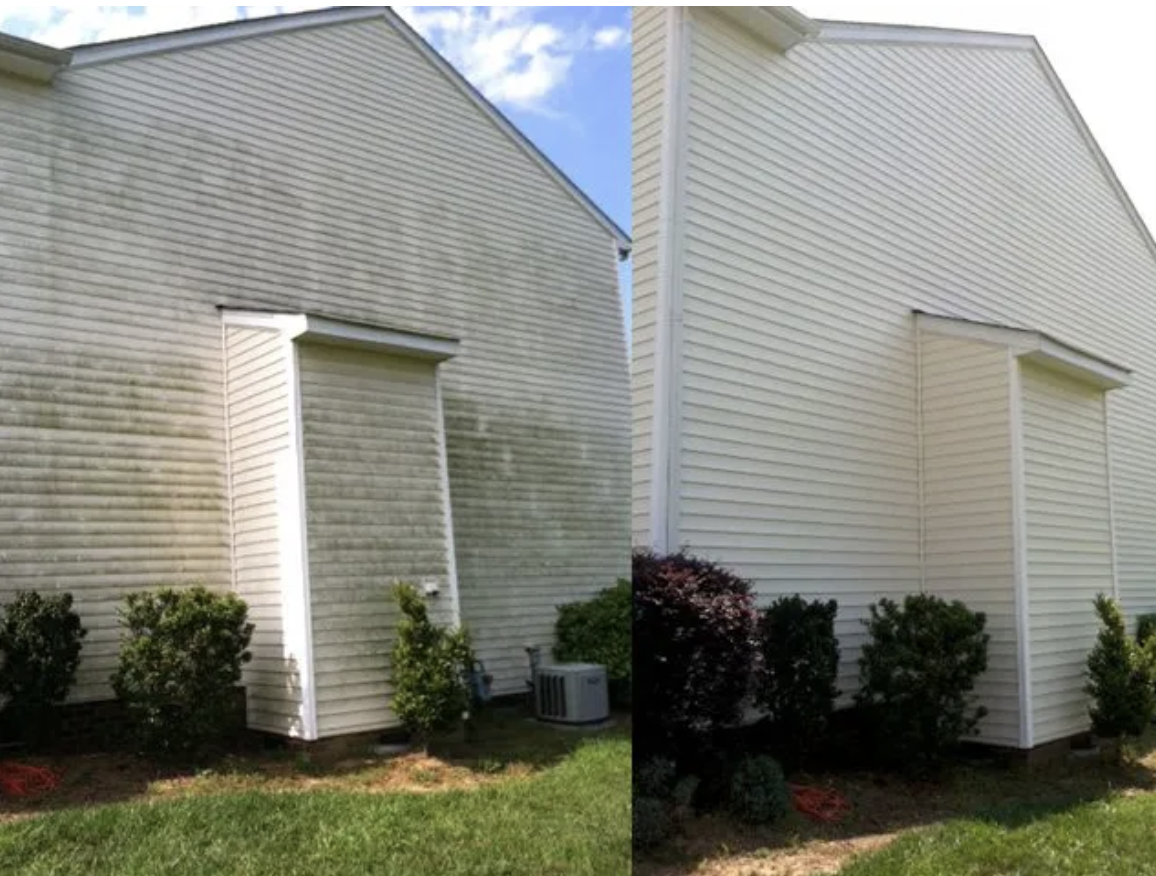 Pressure washing before and after on a Greater Sudbury property