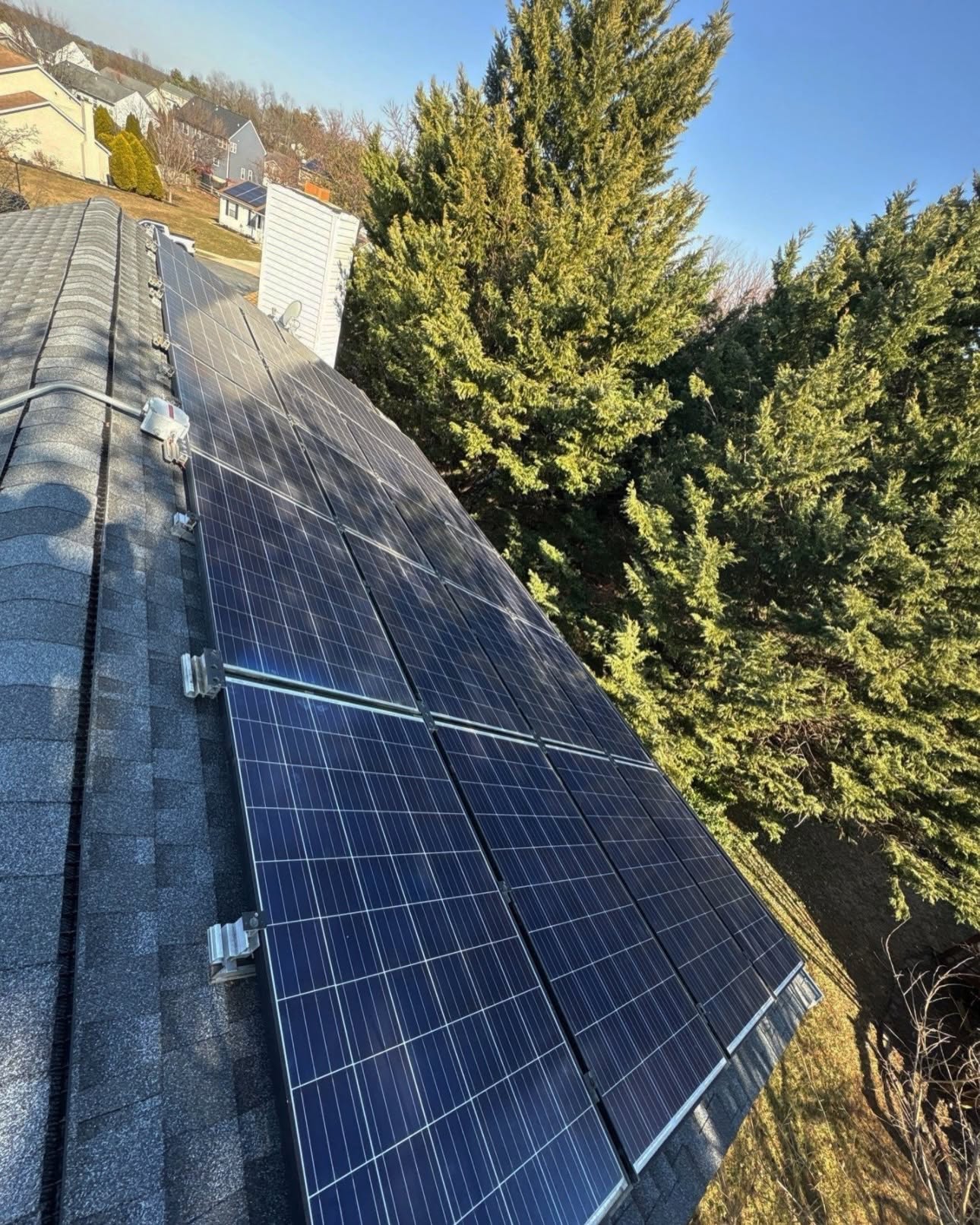 Critter guard protecting the edge of a rooftop solar array