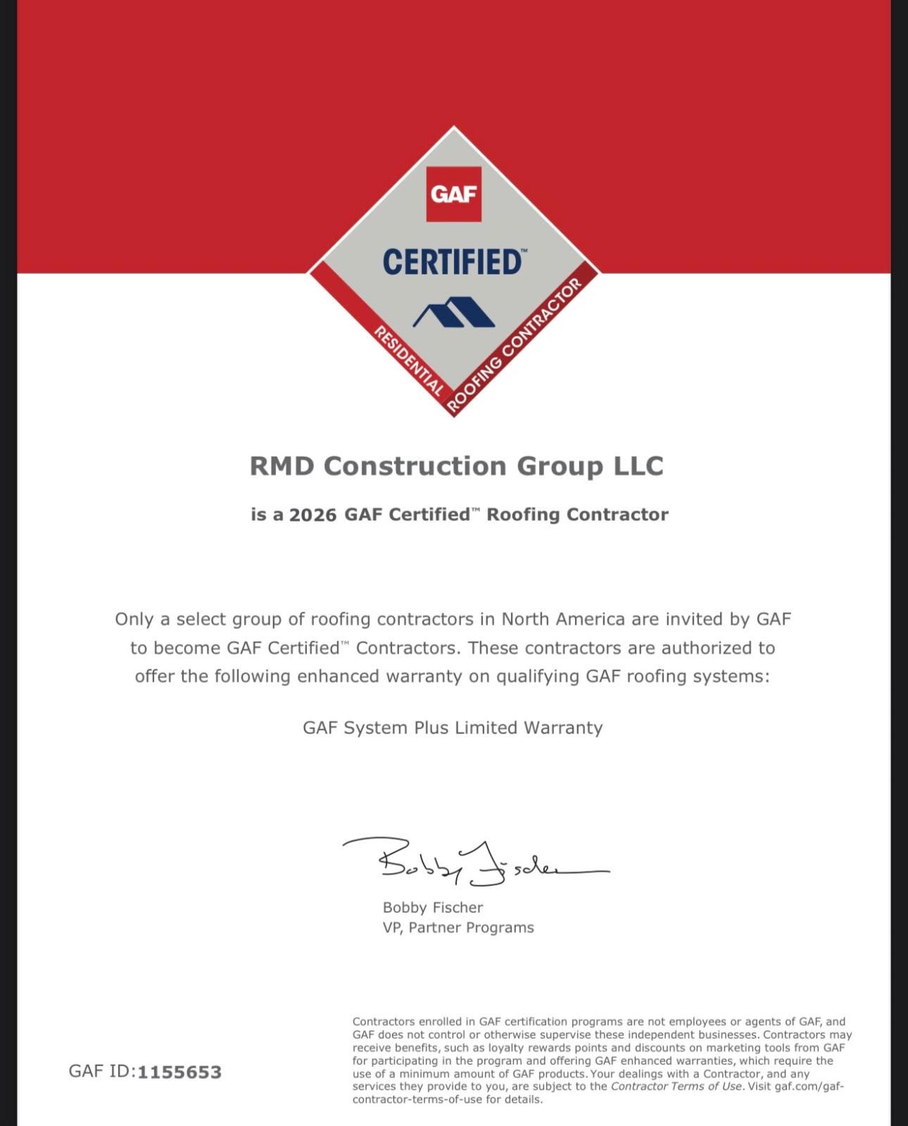 2026 GAF CERTIFIED ROOFING CONTRACTOR