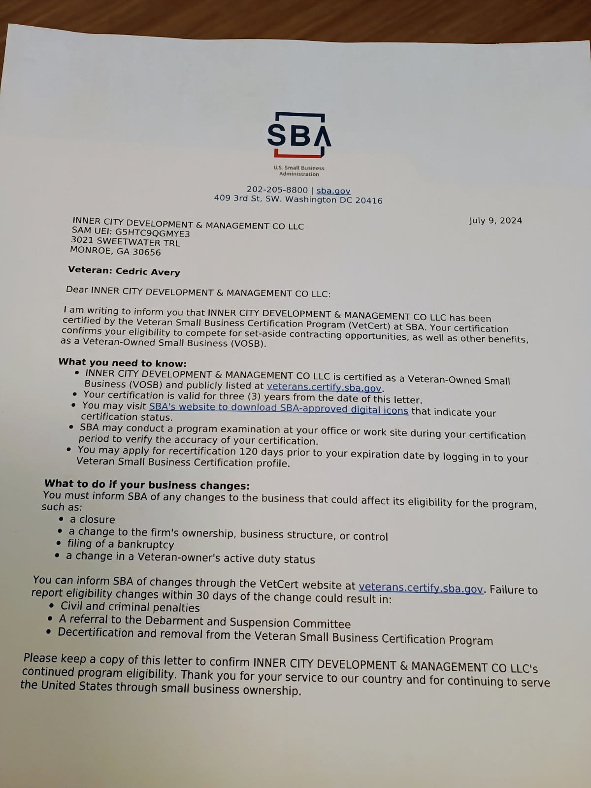 Certified Veteran Owned