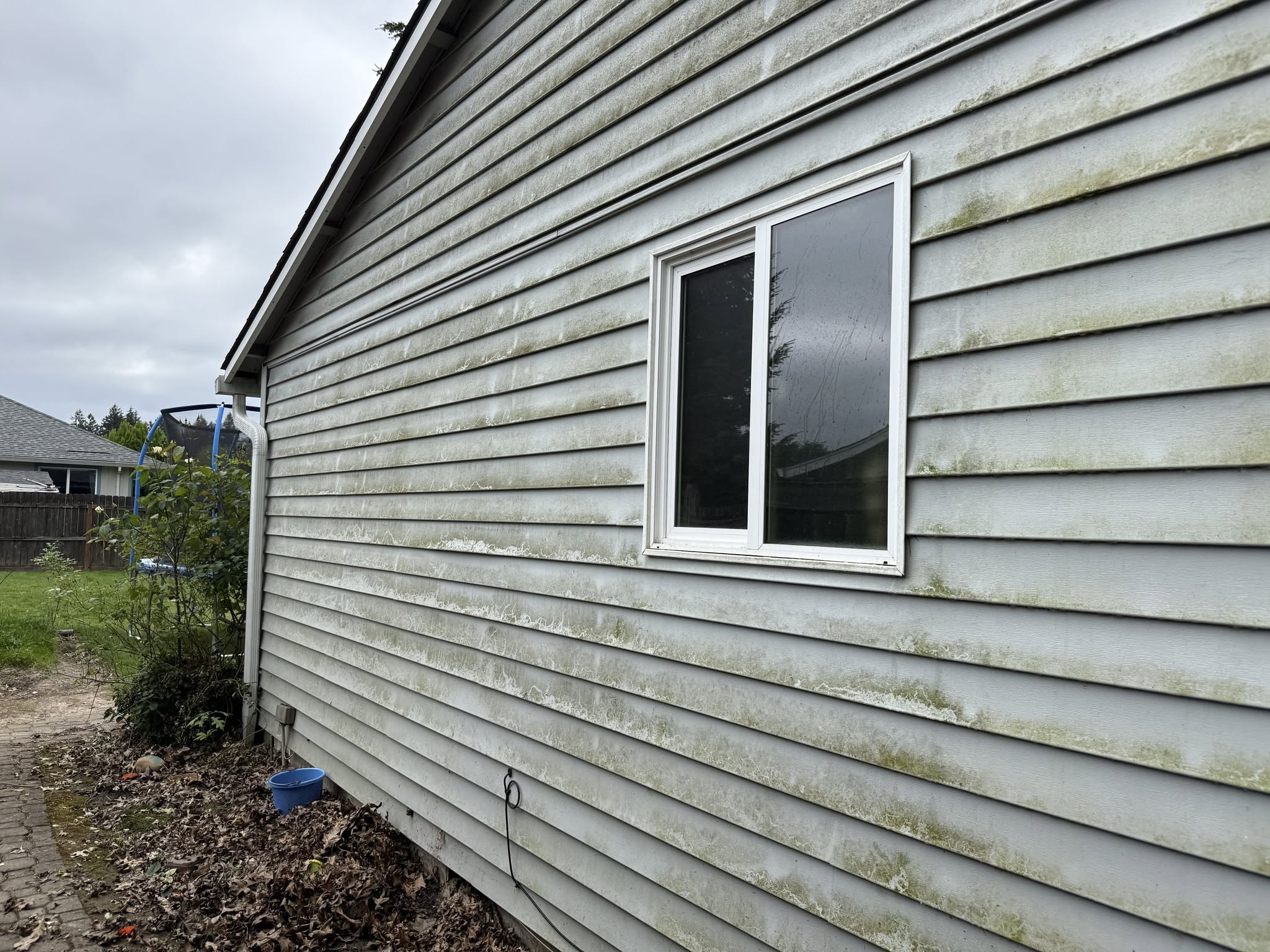 House siding before pressure washing