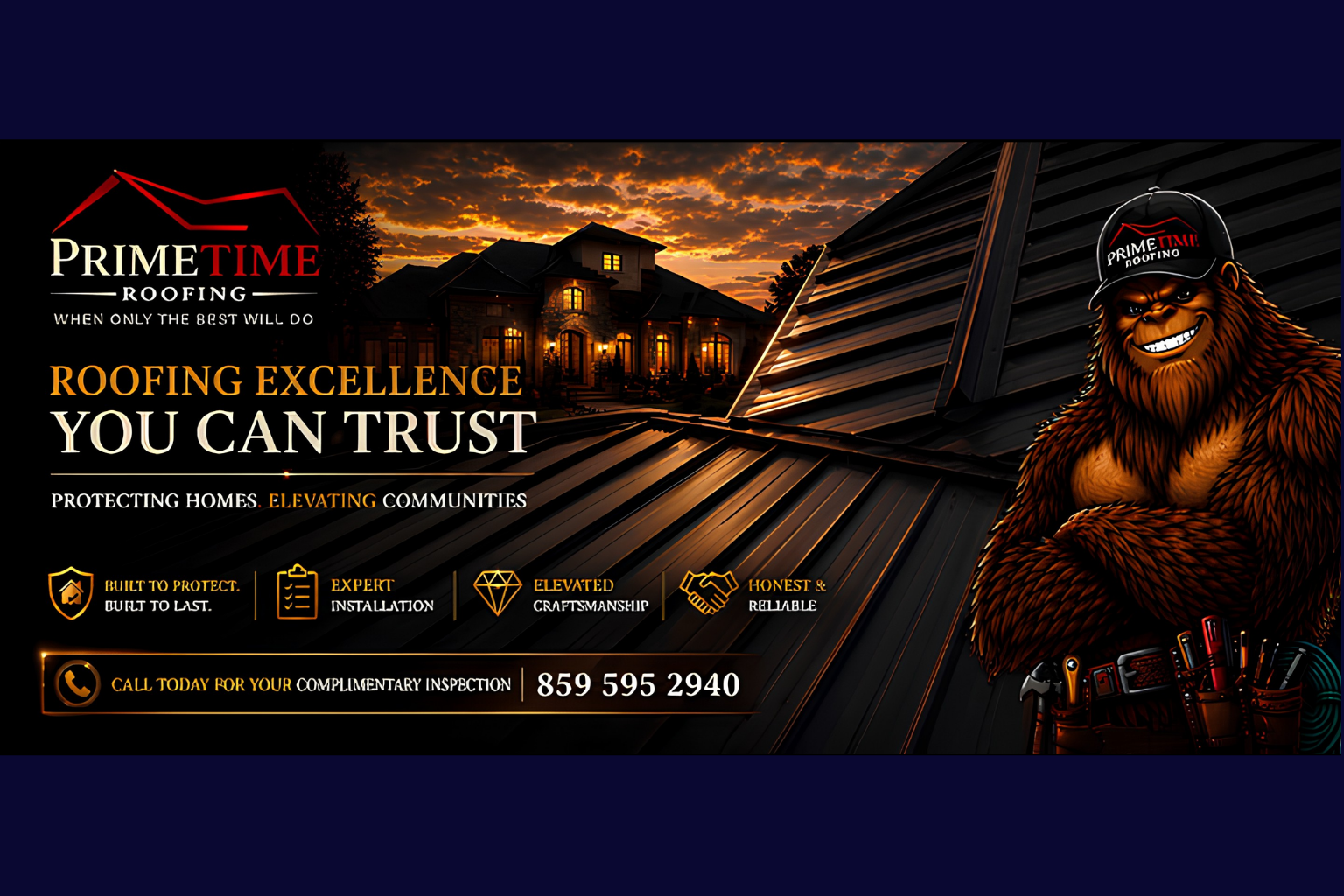 Primetime Roofing – Roofing Excellence You Can Trust. Call 859-595-2940 for a complimentary inspection.
