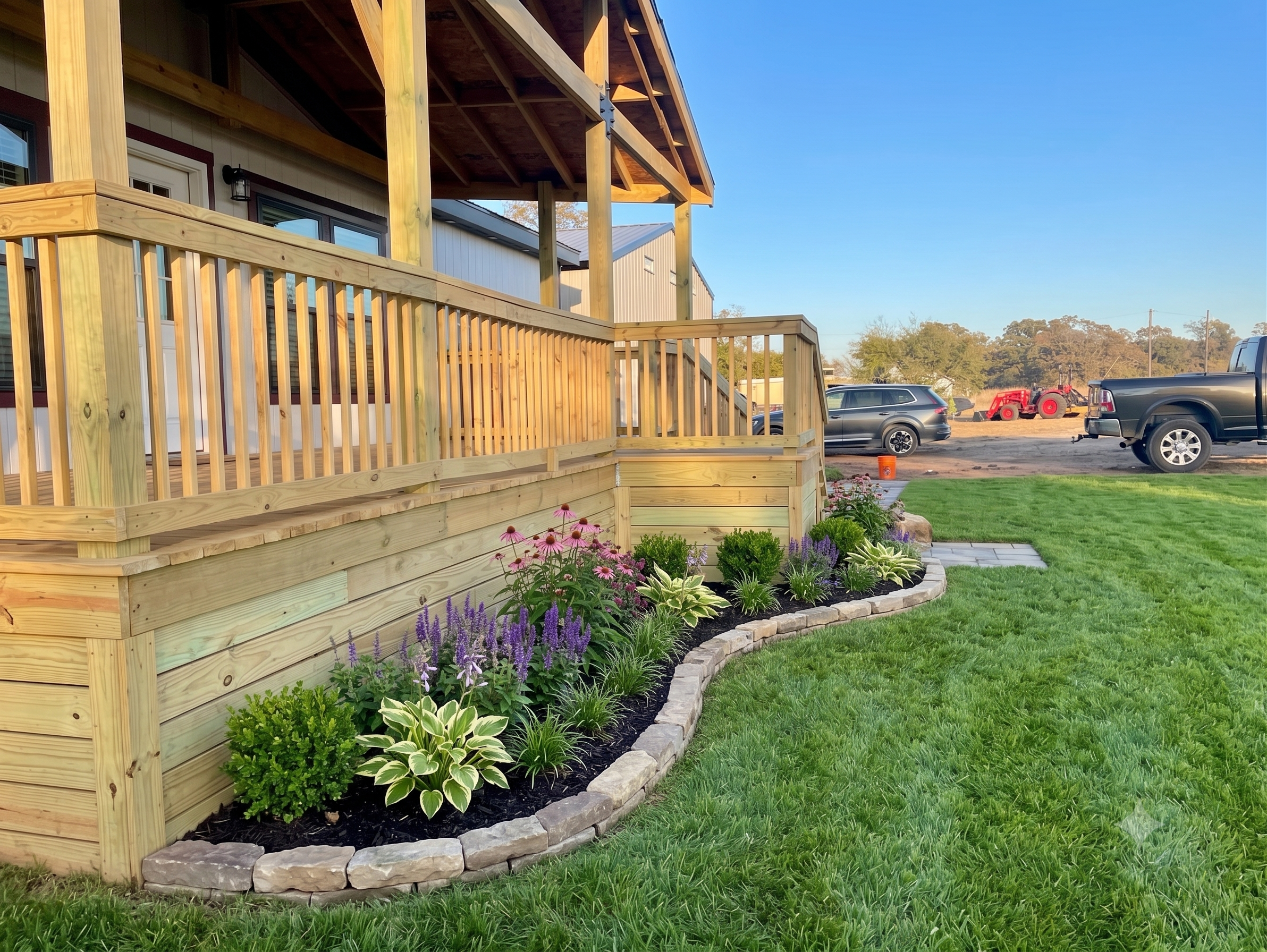Completed home with wood skirting, wide shot