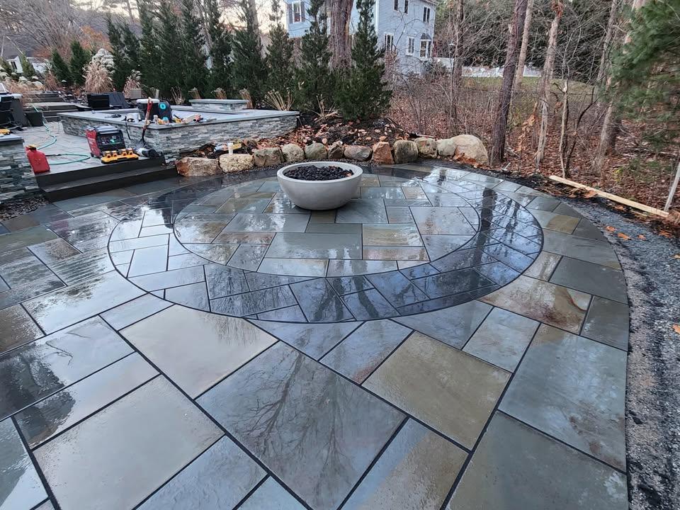 Custom outdoor stone fireplace