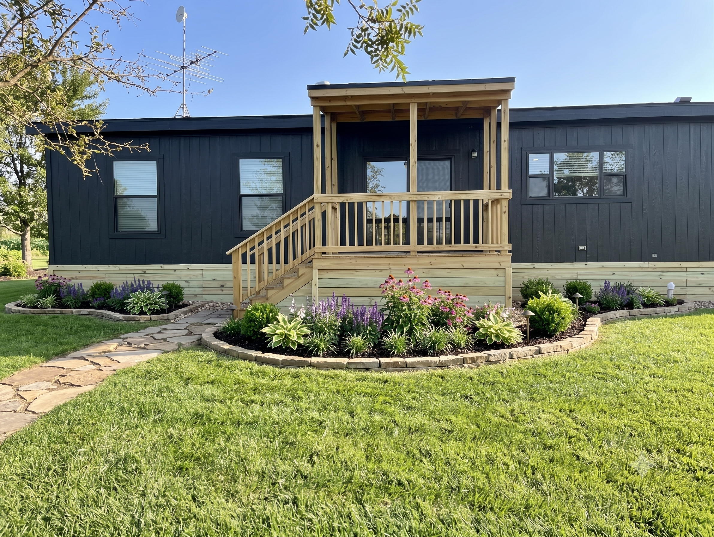 Full front view of finished wood skirting