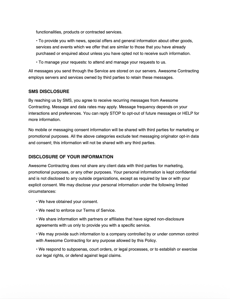 Privacy Policy Page 2