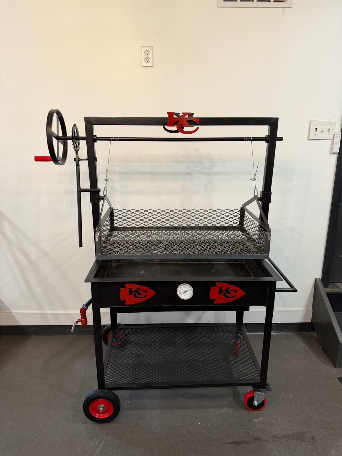 3 x 2 custom fryer with crank wheel and basket, side view