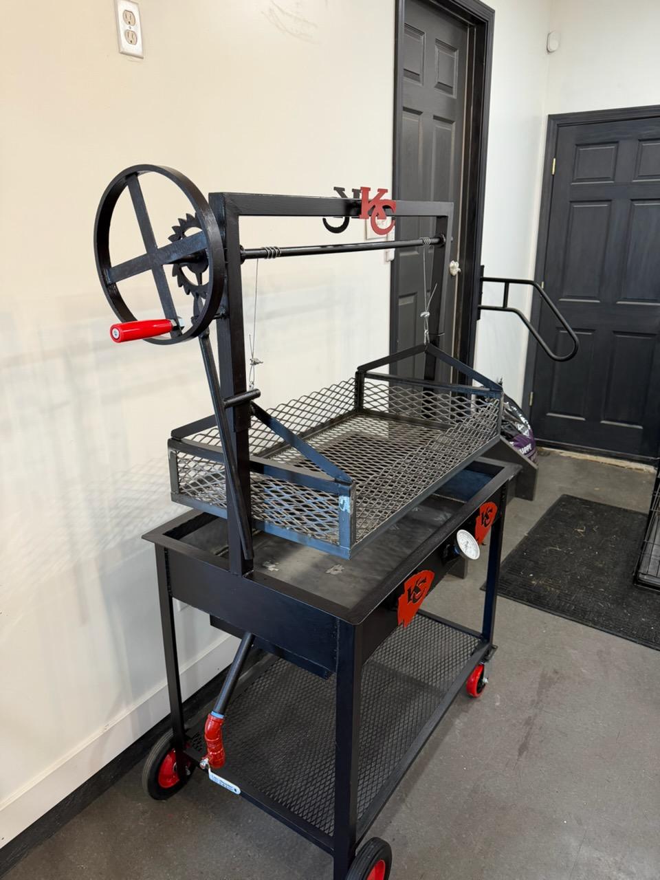 3 x 2 custom fryer with crank wheel and basket, front view