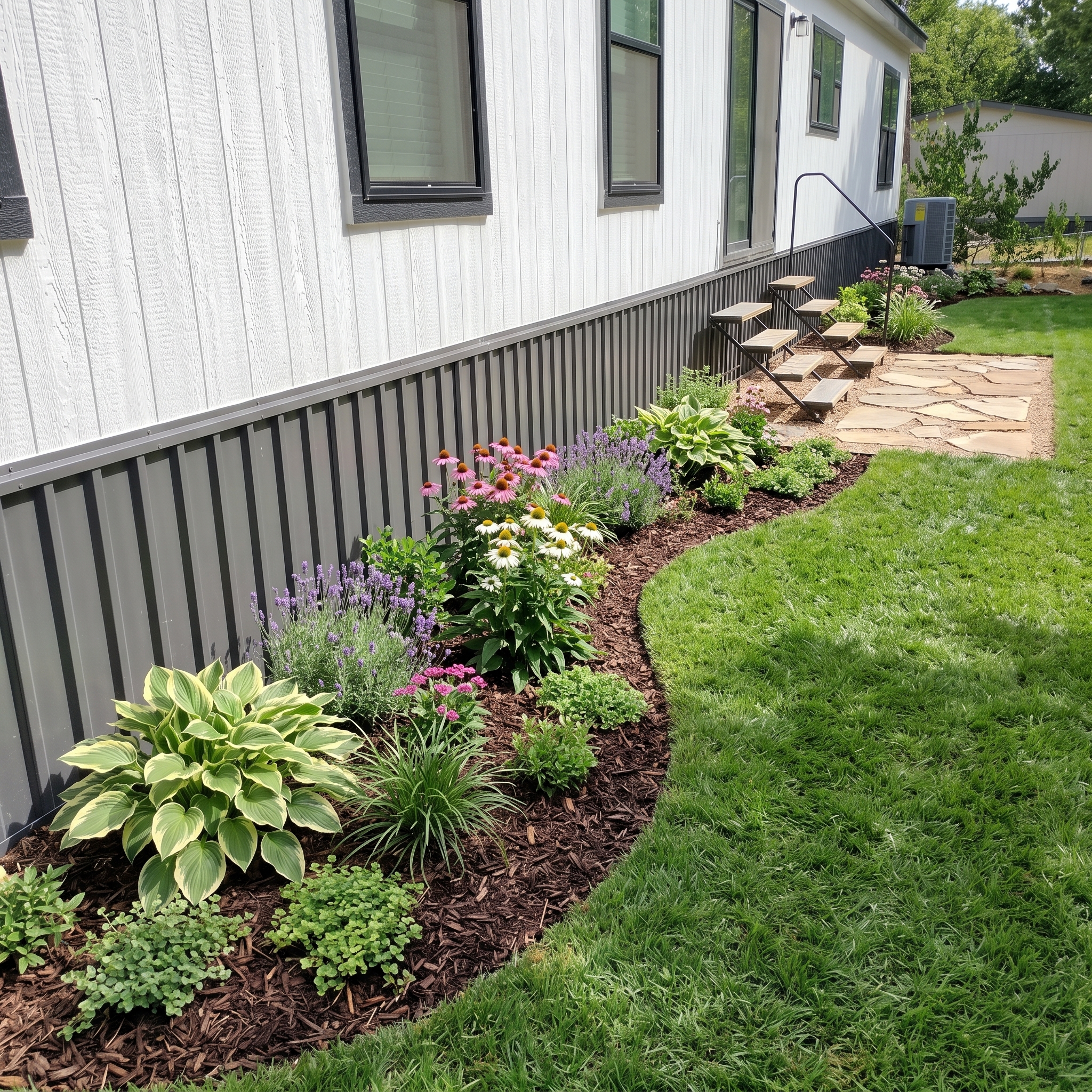 Full front view of finished metal skirting
