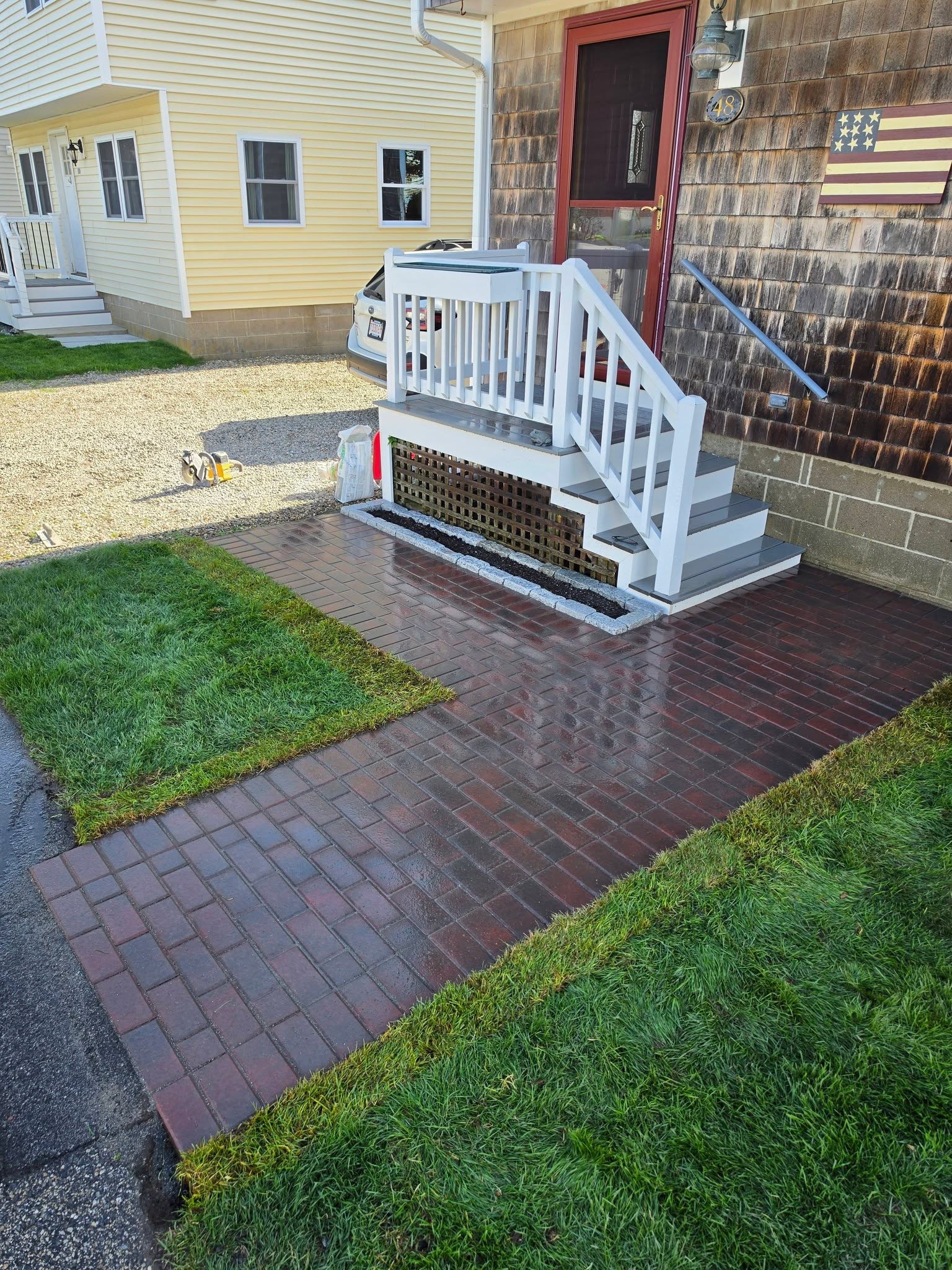 Stone walkway leading to a front entrance
