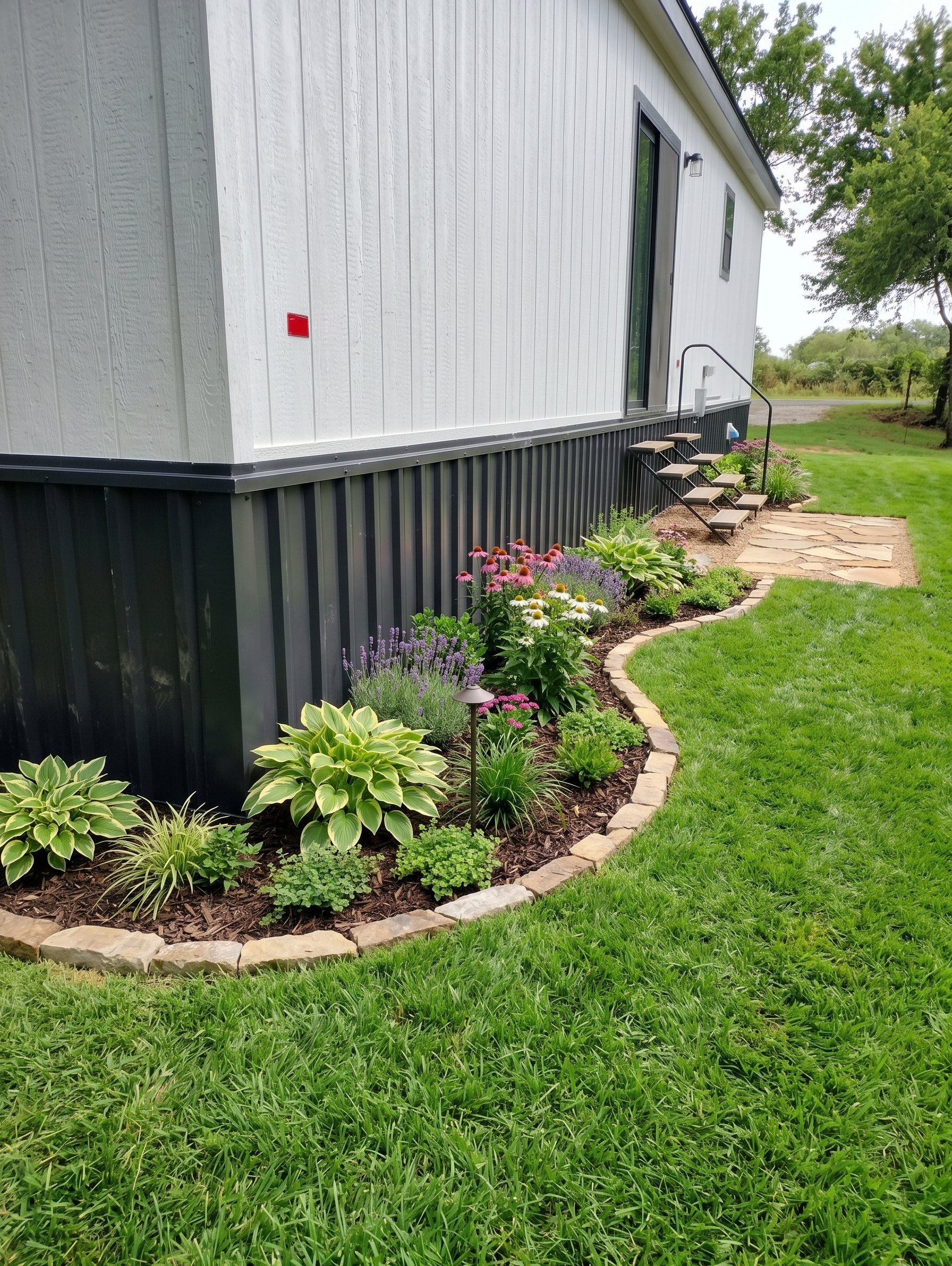 Metal skirting installed on a mobile home