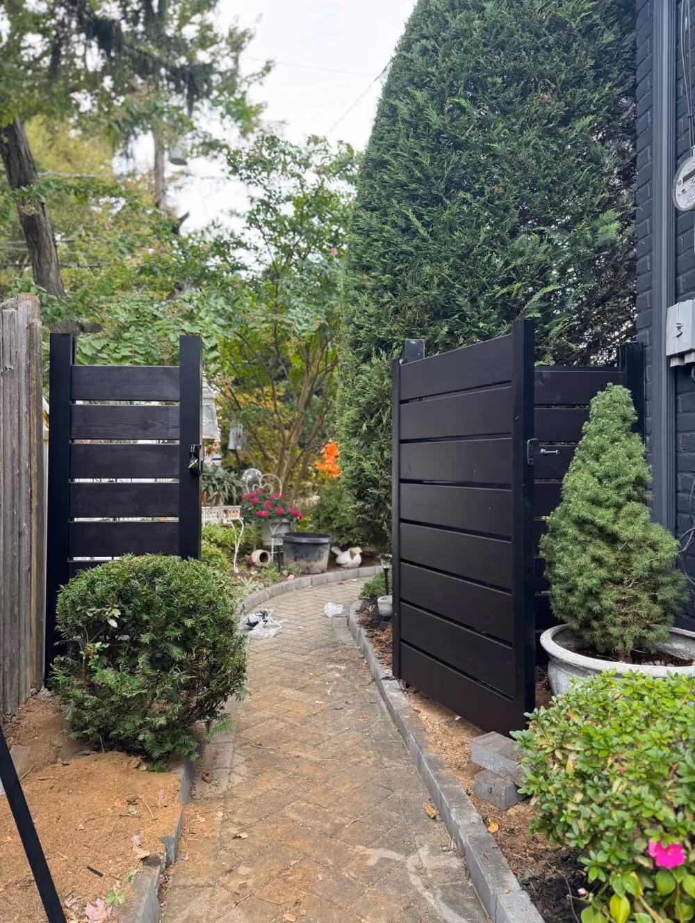 Custom Black Cedar and Aluminum Fence Install in Fair Lawn NJ
