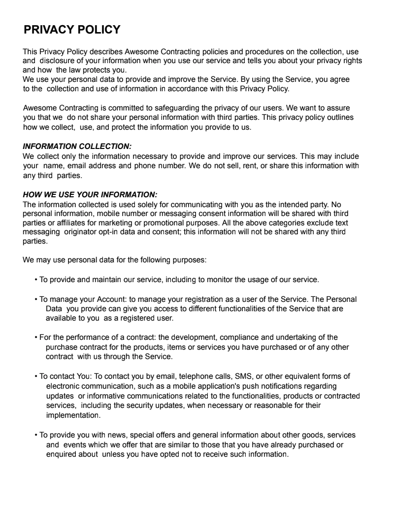 Privacy Policy Page 1