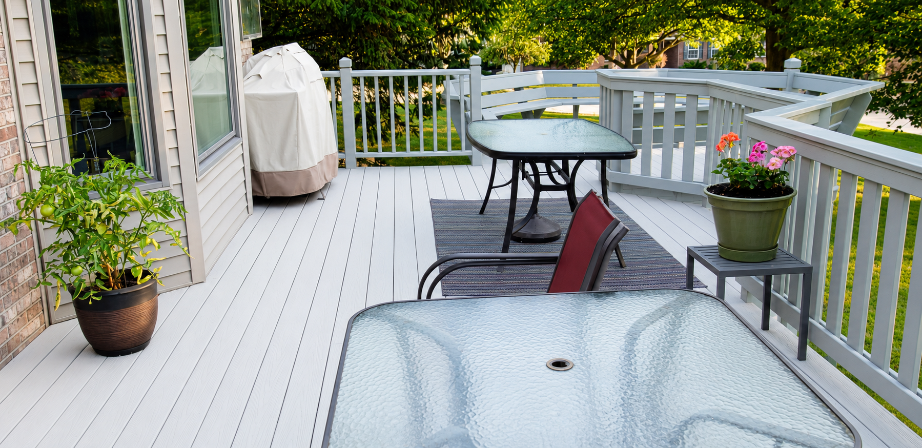 Stained deck with porch & wooden roof (hero photo)