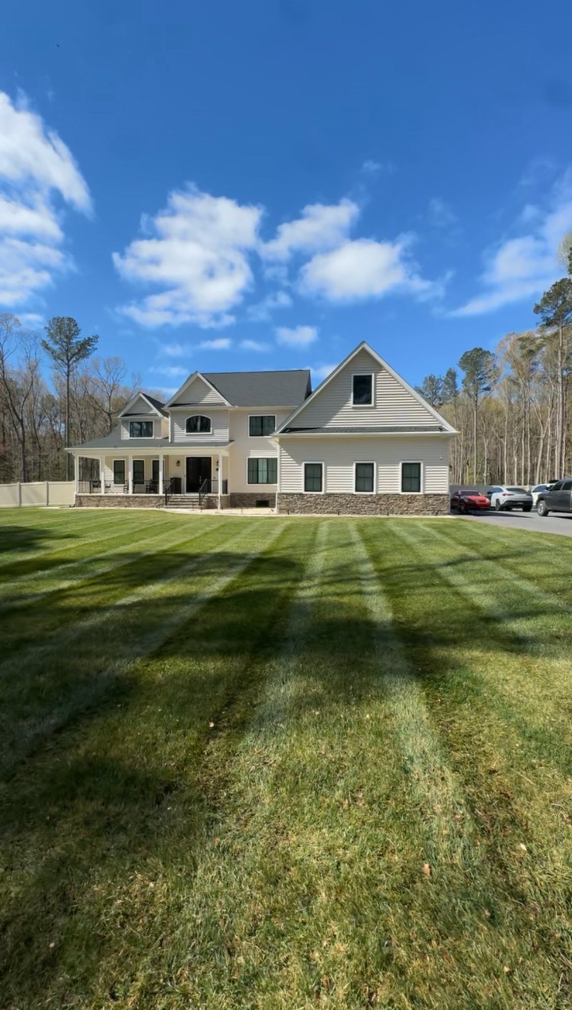 Lawn after core aeration and overseeding