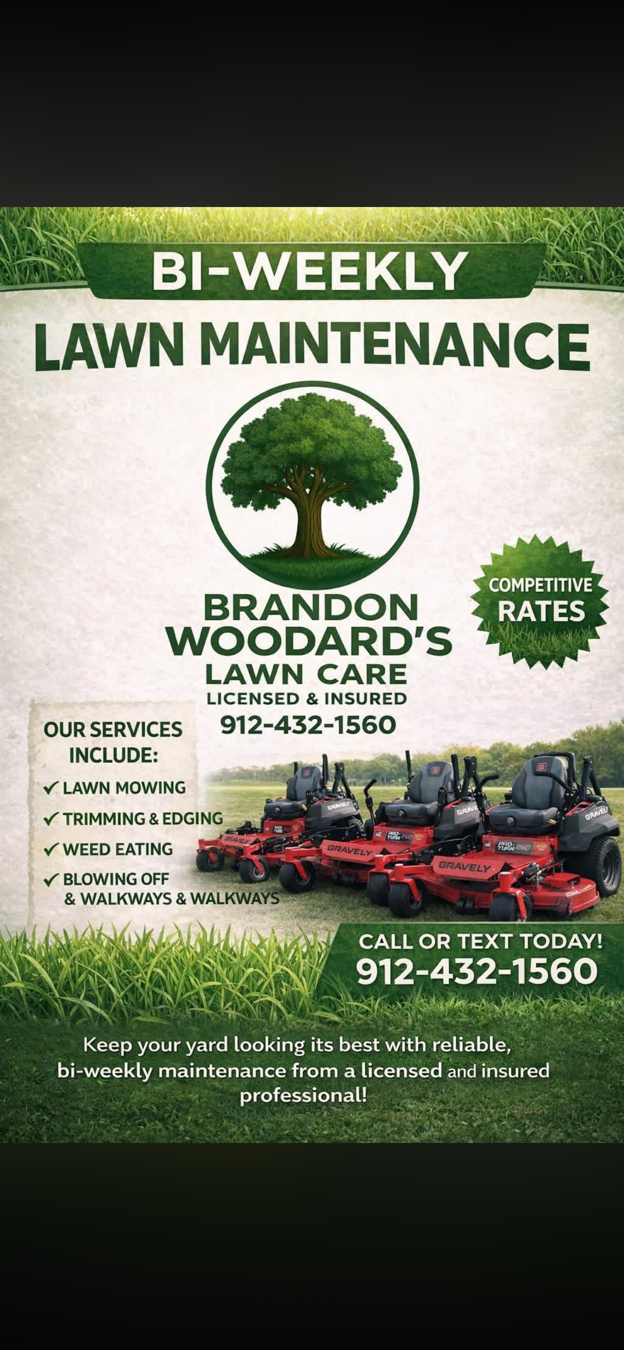  for Brandon Woodard’s Lawncare in Ludowici, GA