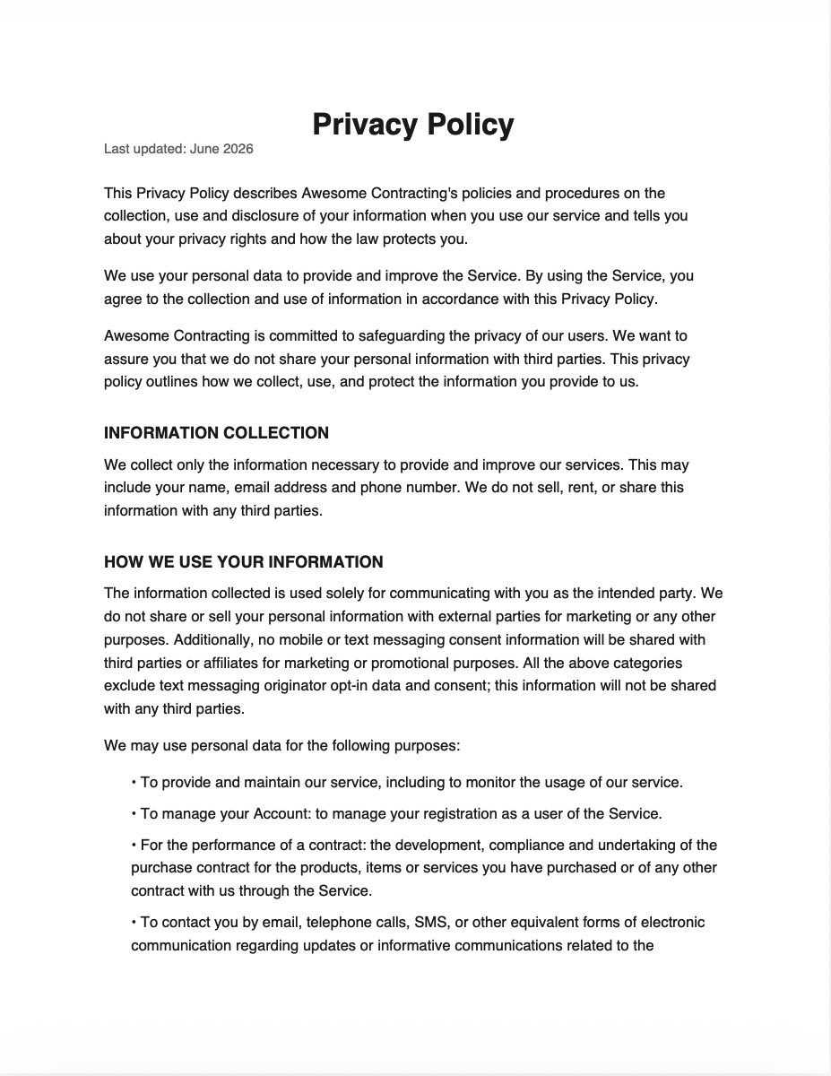 Privacy Policy Page 1