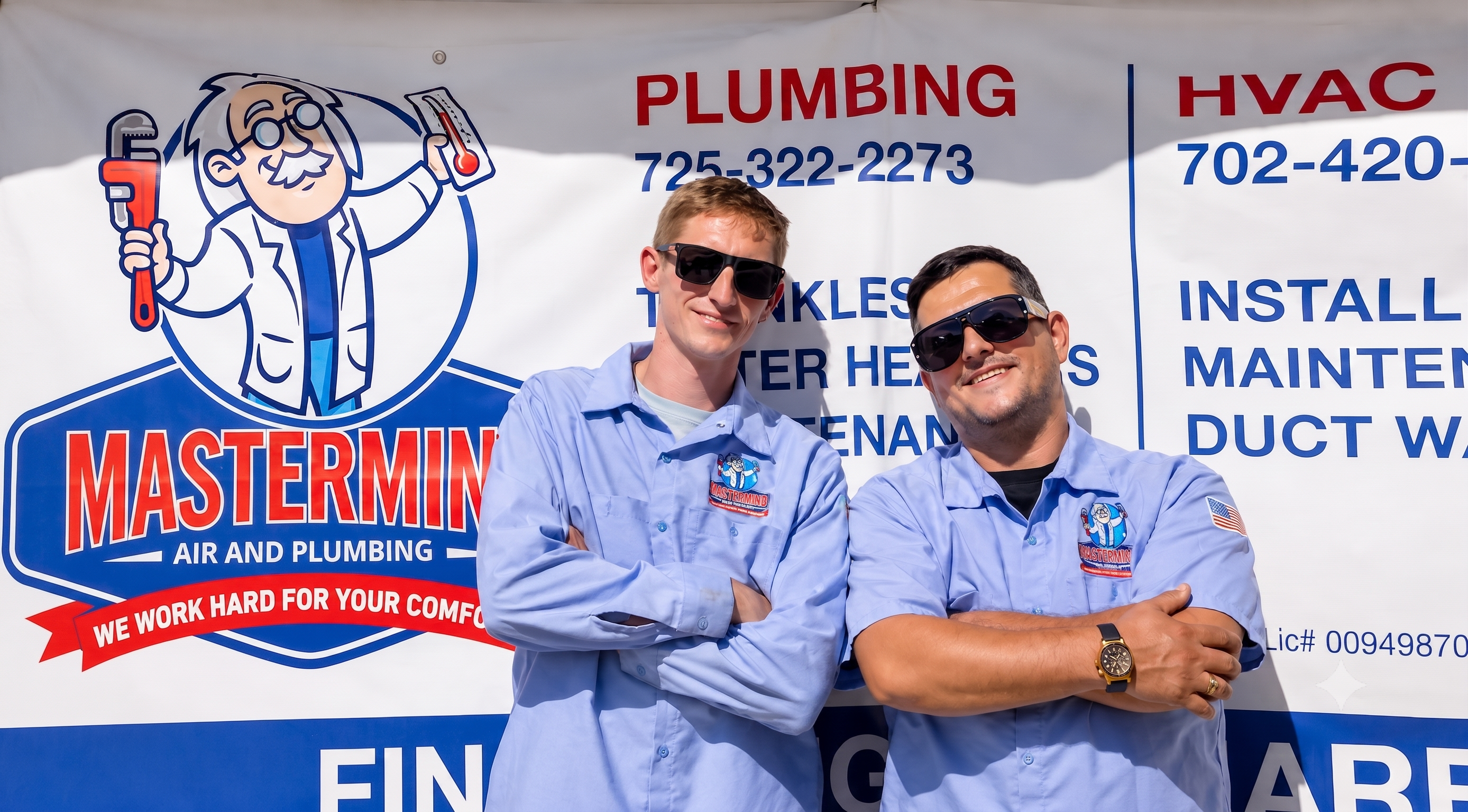 James and Grant, co-owners of Mastermind Air and Plumbing, in Henderson, NV