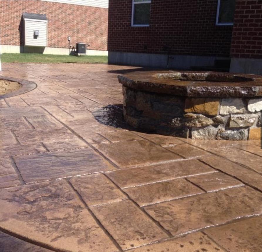 Stamped concrete patio with stone texture