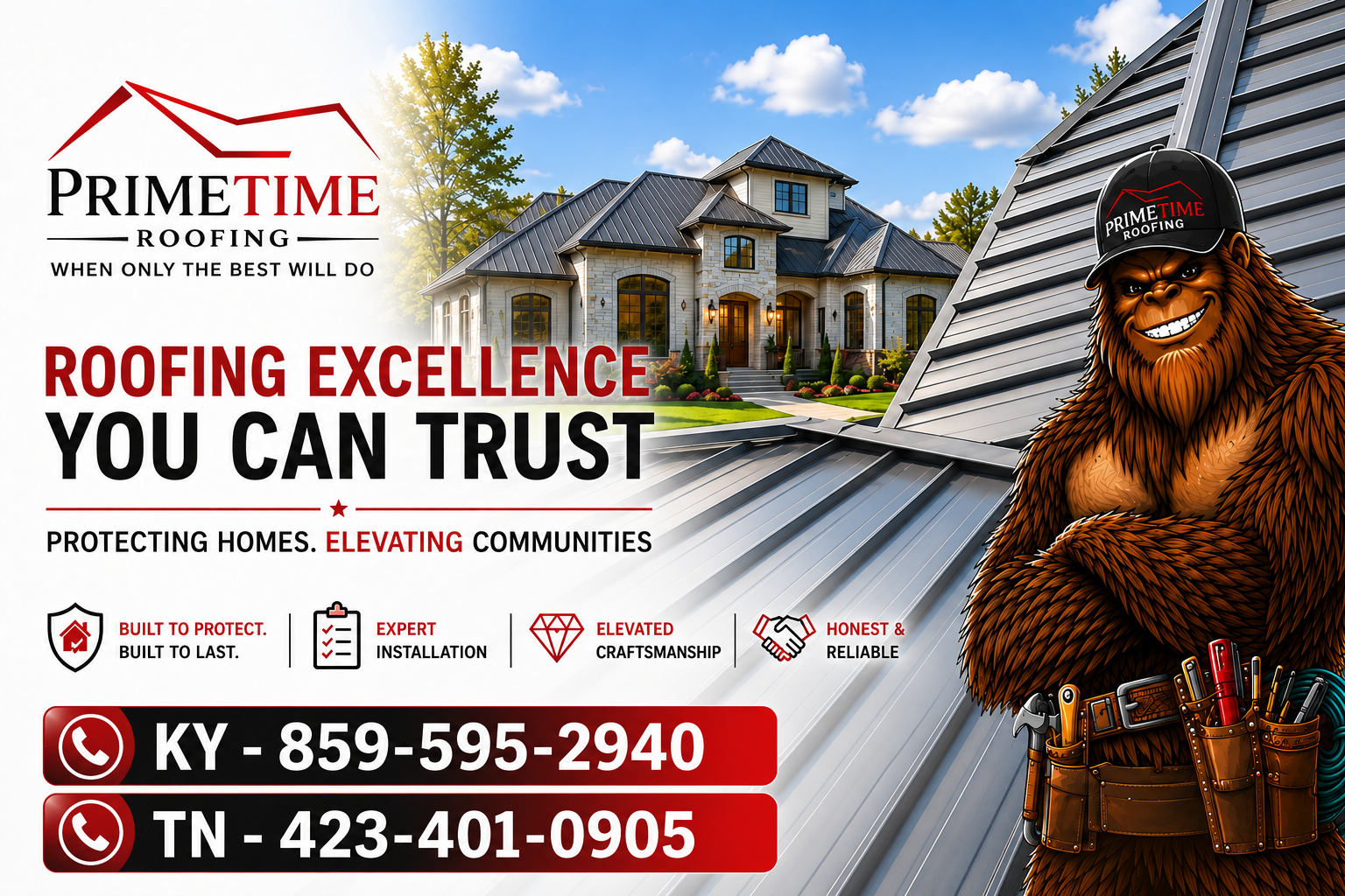 Primetime Roofing – Roofing Excellence You Can Trust. Protecting Homes. Elevating Communities. Call 859-595-2940 for a complimentary inspection.