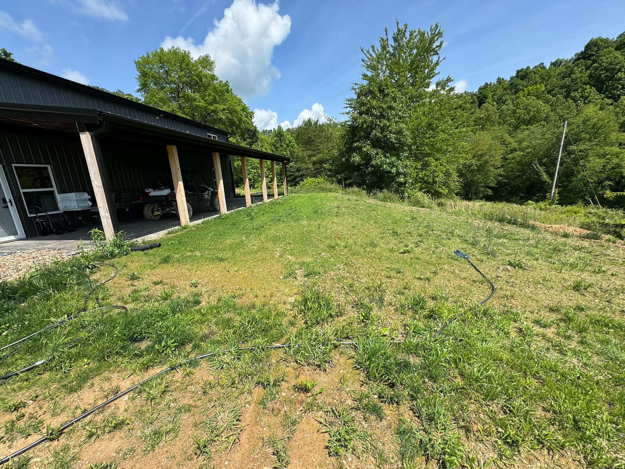 Freshly applied hydroseed slurry on a bare slope