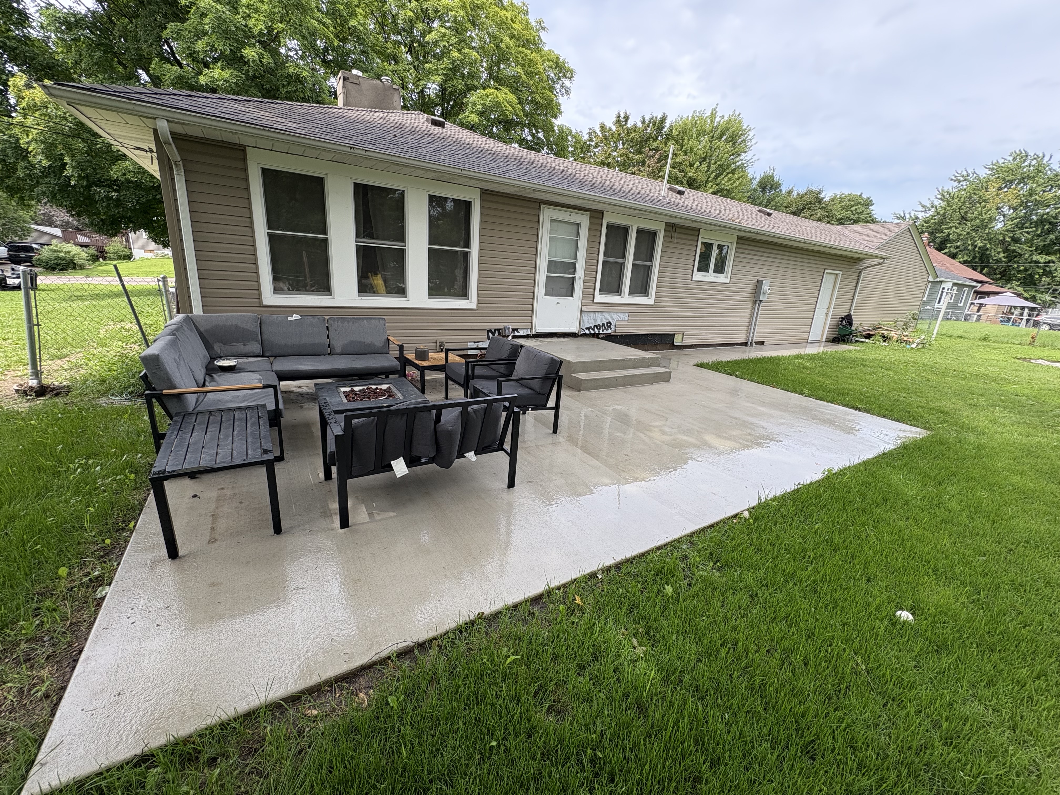 A finished concrete patio built by Precision Masonry in Wright County, Minnesota.