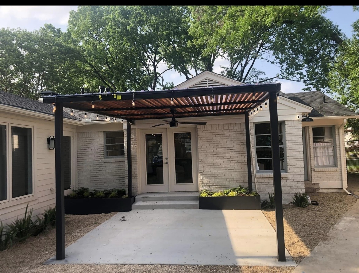 Modern pergola with string lighting in Texarkana, TX